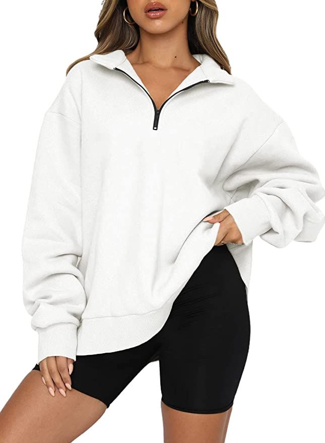 BLENCOT Women Half Zip Oversized Sweatshirts Long Sleeve Solid Color Drop Shoulder Fleece Workout... | Amazon (US)
