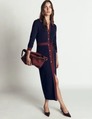 Boden Women's Jessica Knitted Shirt Dress in Blue | Size 16/18 | Boden (US)
