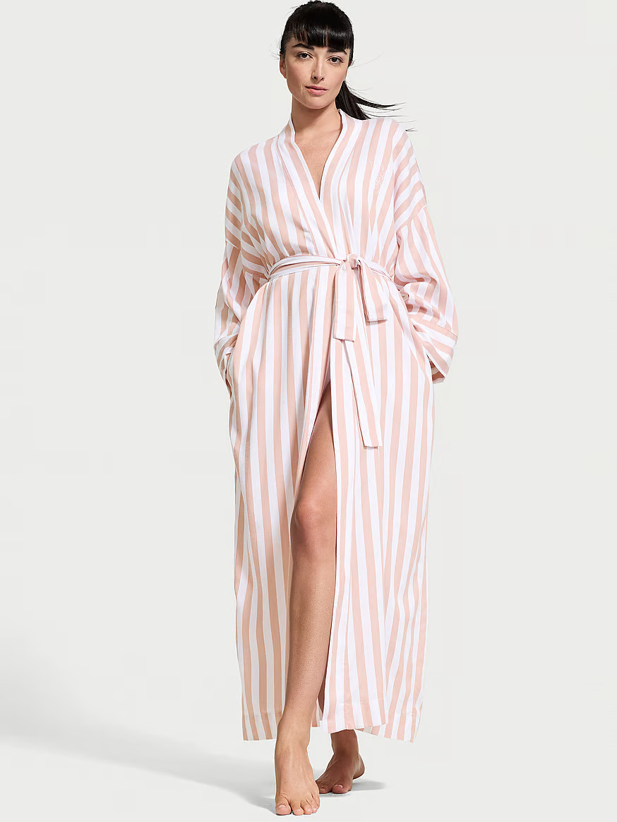 Buy Modal-Cotton Long Robe, Toasted Sugar Stripes - Order Robes online - Victoria's Secret US | Victoria's Secret (US / CA )
