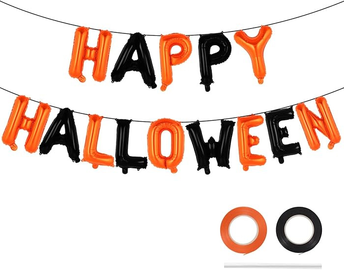 16 Inch Happy Halloween Balloons, Orange and Black Halloween Letter Foil Balloon Banner for Home ... | Amazon (US)