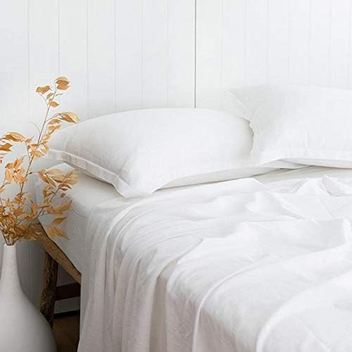 Ultra Soft White Linen Textured 55% Bamboo 45% Cotton Sheets Set Queen Size, Cool & Moisture Wicking | Amazon (US)