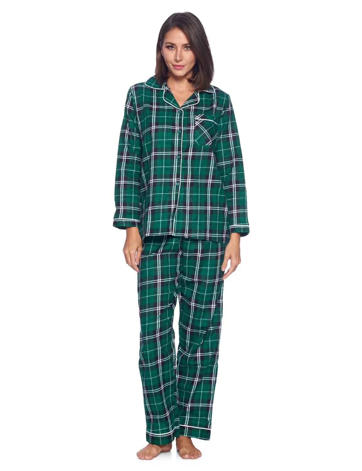 Casual Nights Women's Flannel Long Sleeve Button Down Pajama Set - Walmart.com | Walmart (US)