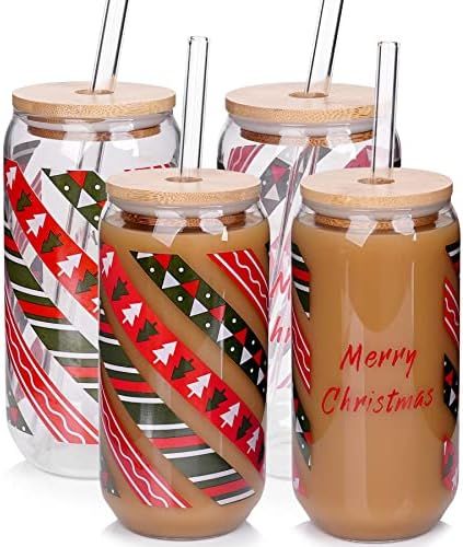 Christmas Cups, 20oz Xmas Beer Can Glass with Lid and Straw Christmas Coffee Cups Tumbler Mugs Ch... | Amazon (US)