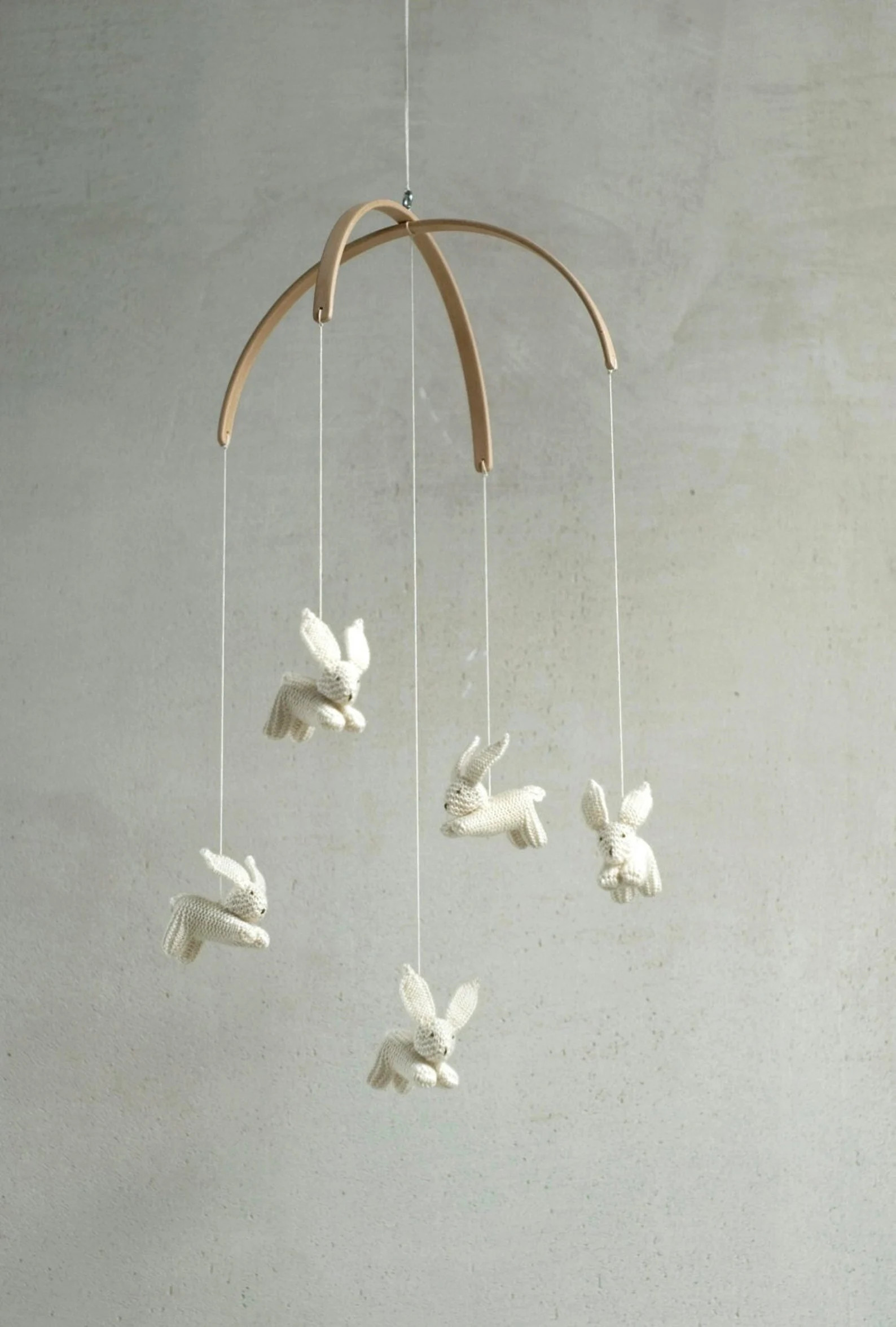 Handmade Bunny Baby Mobile: Knitted Animals Nursery Decor, Jumping Hares Baby crib Mobile | Etsy (US)