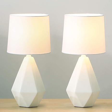 SOTTAE Modern Ceramic Small White Irregular Geometric Livingroom Bedroom Bedside Table Lamp,Cute ... | Amazon (US)