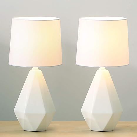 SOTTAE Modern Ceramic Small White Irregular Geometric Livingroom Bedroom Bedside Table Lamp,Cute ... | Amazon (US)