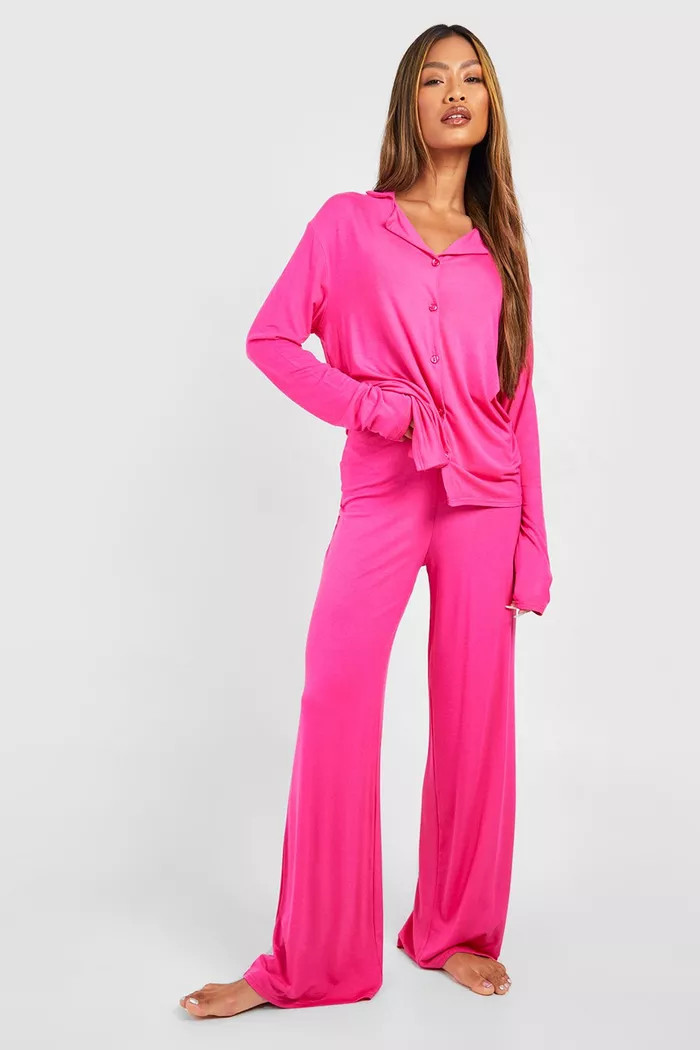 Jersey Knit Wide Leg Pj Pants | boohoo (US & Canada)