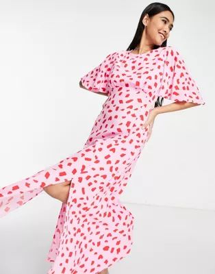 Style Cheat split tea dress in pink abstract spot print | ASOS (Global)