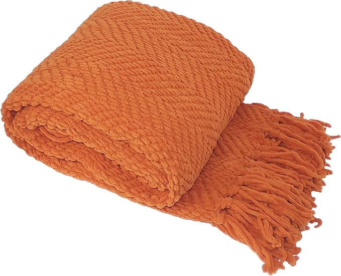 Home Soft Things Orange Throw Blanket Knitted Tweed Throw 50'' x 60'', Burnt Orange, Super Soft C... | Amazon (US)