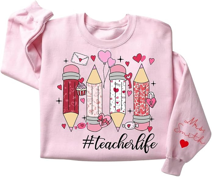 IZI POD Teacher Valentine Sweatshirt, Women's Valentines Day Sweatshirt, Retro Heart Sweatshirt, ... | Amazon (US)