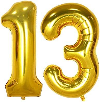 AULE 40 Inch Jumbo Gold Foil Mylar Number Balloons for Boy Girl 13th Birthday Party Decorations 1... | Amazon (US)