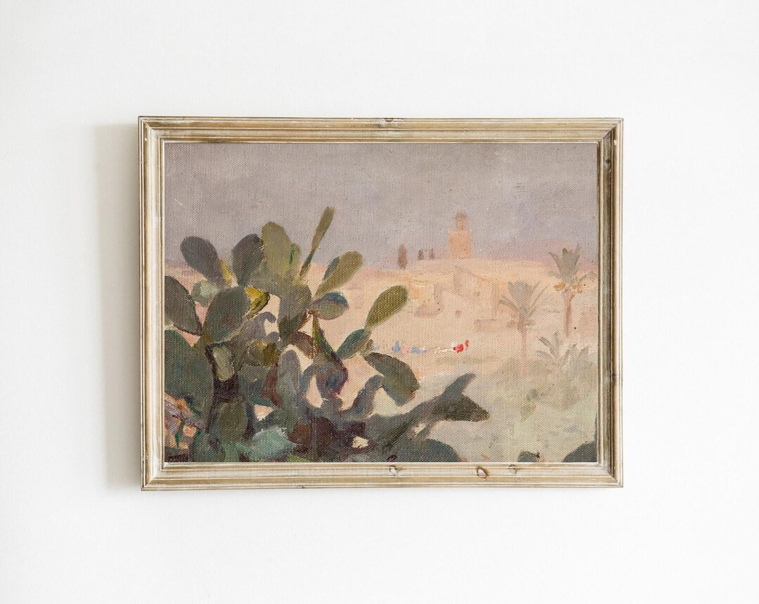 Printable Cactus Paddles Vintage Horizontal Painting Southwest Desert Landscape Abstract Nopales ... | Etsy (US)