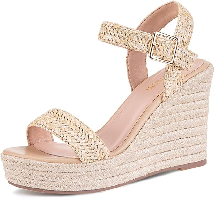 VICKI·VICKI Women's Platform Sandals Wedge Ankle Strap Open Toe Sandals | Amazon (US)