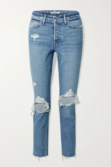 GRLFRND - Karolina Cropped Distressed High-rise Skinny Jeans - Blue | NET-A-PORTER (US)