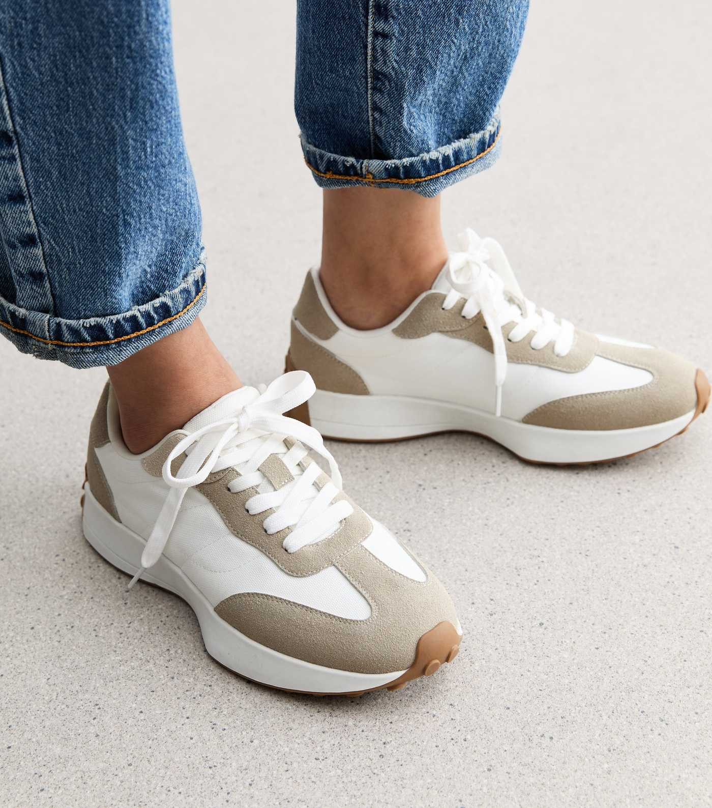 White Suedette Lace Up Chunky Trainers | New Look | New Look (UK)