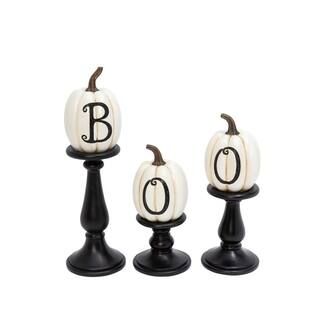 17.52 in. Large White Resin/Stone Lettered Pumpkins on Candleholders (Set of 3) | The Home Depot