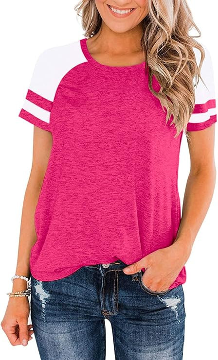 Heymiss Womens Shirts Casual Tunic Tops Color Block Crewneck Summer Loose Fitting Workout Tee Shi... | Amazon (US)