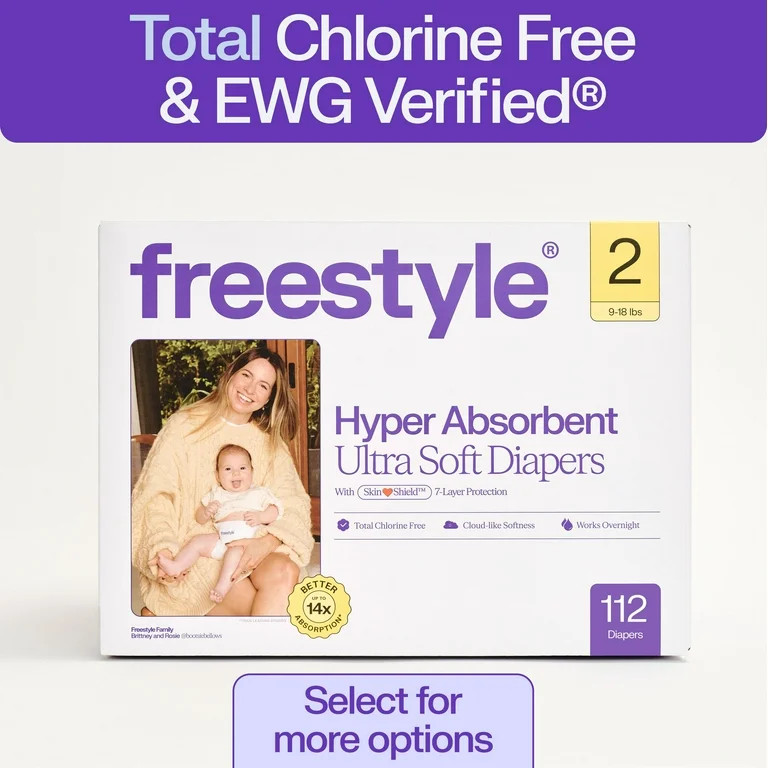 (2 pack) Freestyle Hyper Absorbent Ultra Soft TCF Baby Diapers, Size 2, 56 Count (Select for More... | Walmart (US)
