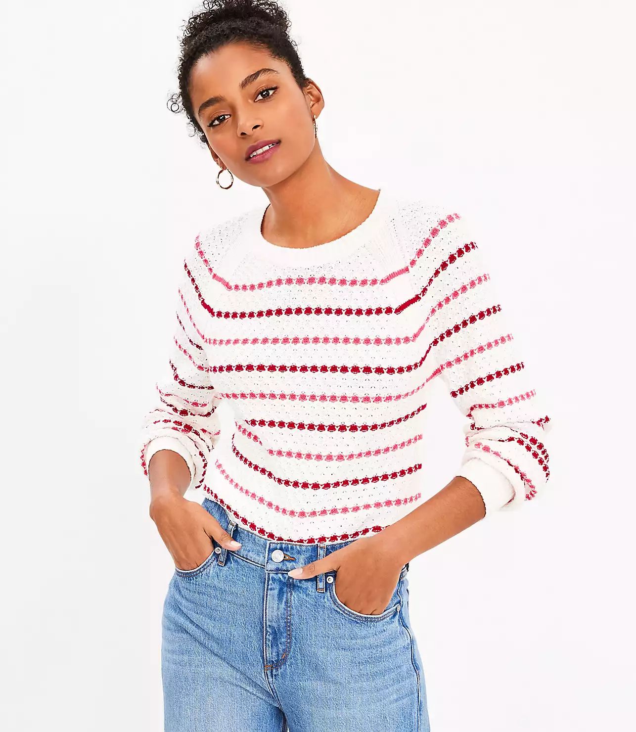 Stripe Textured Raglan Sweater | LOFT
