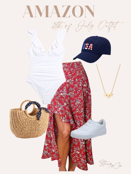 Amazon outfit inspiration - 4th of July  style. 

Floral skirt - maxi skirt - white bathing suit - one piece - USA hat - baseball cap - straw bag - puma sneakers / star necklace 

Follow my shop @stangandco on the @shop.LTK app to shop this post and get my exclusive app-only content!

#liketkit #LTKstyletip #LTKshoecrush #LTKunder50
