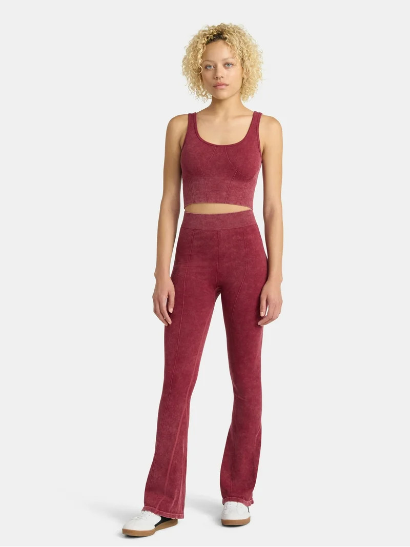 No Boundaries Seamless Scoop Cropped Tank and Flare Leggings Set, 2-Piece, Women’s | Walmart (US)