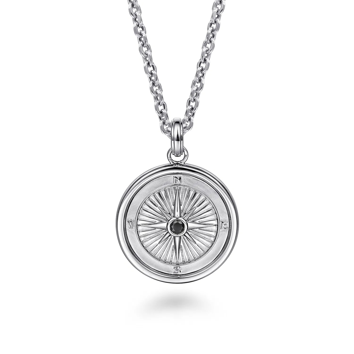 22 Inch 925 Sterling Silver Black Spinel Compass Pendant Necklace | Gabriel & Co. Fine Jewelry And Bridal