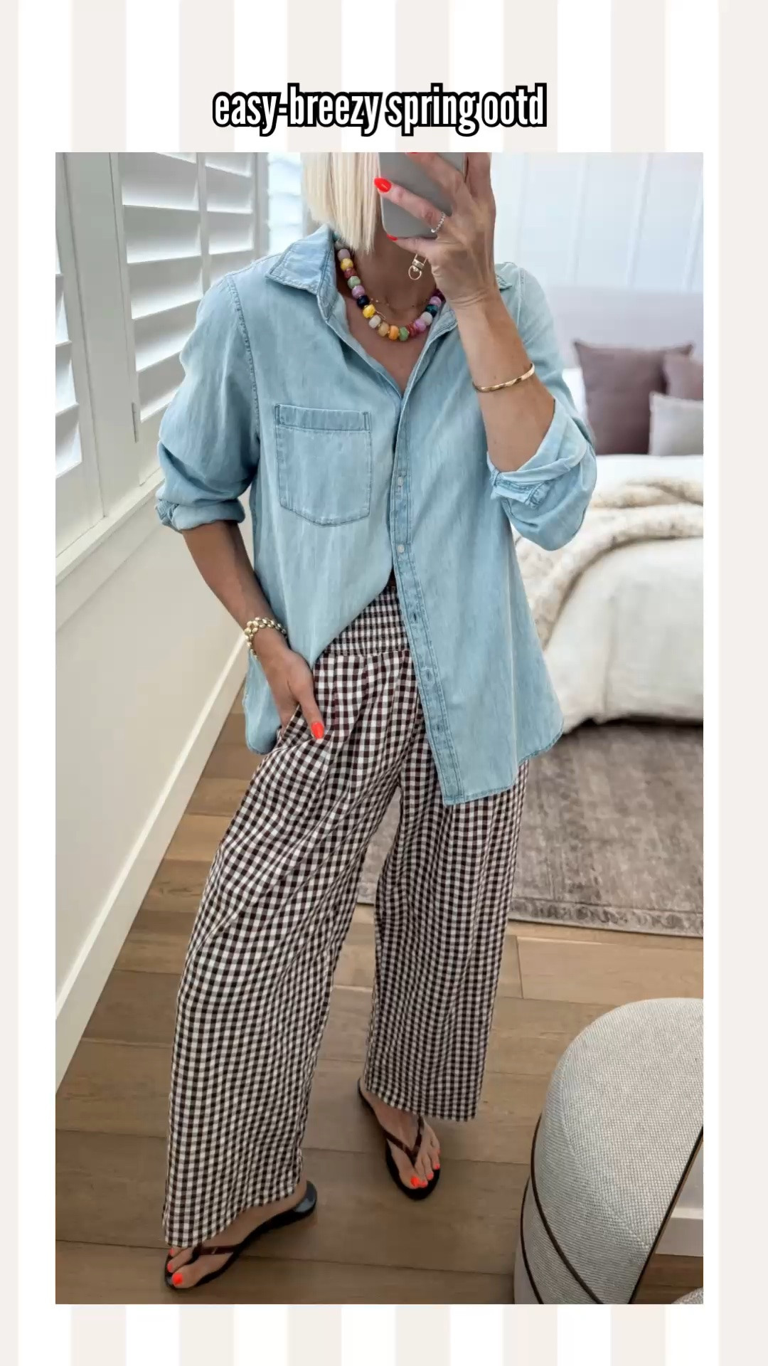 Lightweight, effortless pieces that are perfect for spring. 
Last chance to grab these sandals on SALE! Coupon is only available in the app.
Size up in cotton denim button down and pants fit tts.
Best selling look for less beaded Anthro necklace.

#LTKxMadewell #LTKOver40 #LTKmomlife