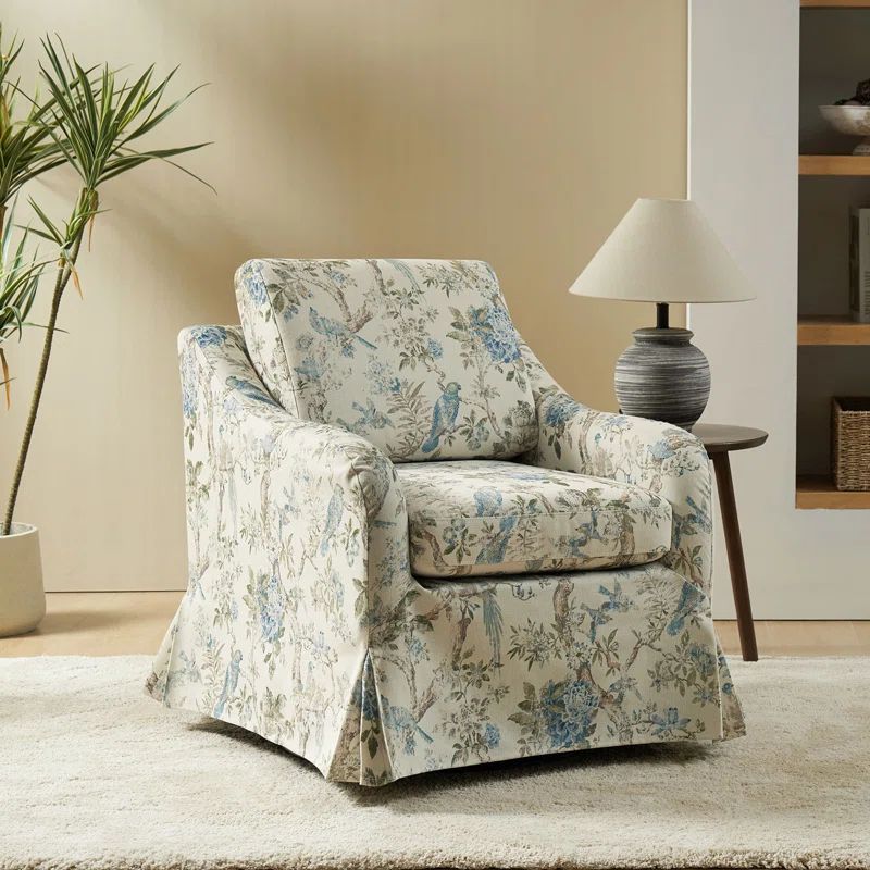 Asman Upholstered Slipcovered Swivel Armchair | Wayfair North America