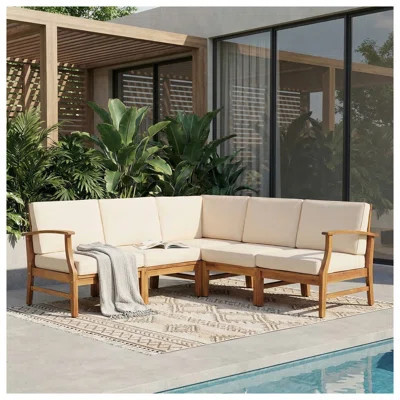 Perla 5-Piece Acacia Wood Outdoor Sofa Set with Cream Cushions | Wayfair North America
