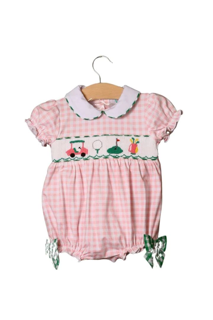 Smocked Hole in One Pink/Green Gingham Bubble | The Smocked Flamingo