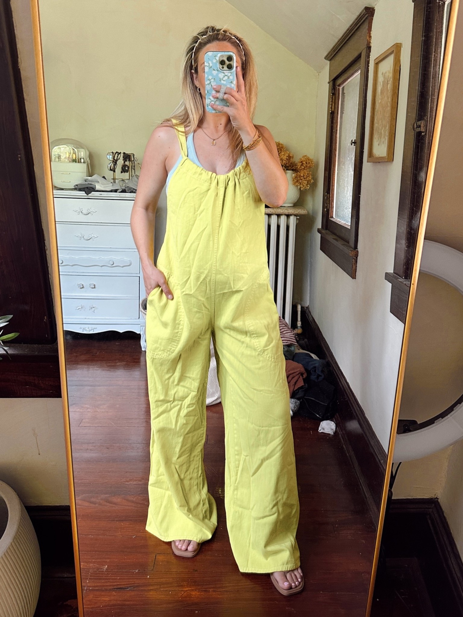 Cutie free people jumpsuit under $100. I’m wearing a small, great relaxed fit. Very bump friendly! Straps tie in the back, 100% cotton, lightweight denim-feel fabric 
Tank is amazon and has a built in bra

#LTKmomlife #LTKootd #LTKBump