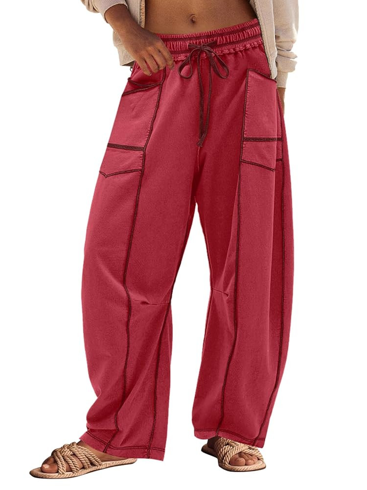 Panadila Womens Barrel Pants Drawstring Wide Leg Sweatpants Baggy Summer Lounge Pants Casual Beac... | Amazon (US)