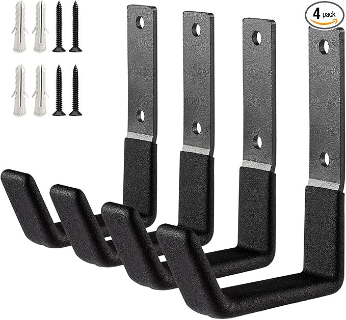 Heavy Duty Steel Hooks - Wall Mount Organizer for Garage & Garden Tools, Hoses & More (4, Small) | Amazon (US)