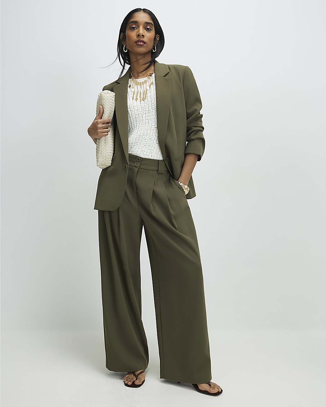 Green Wide Leg Pleated Trousers | River Island UK & IE