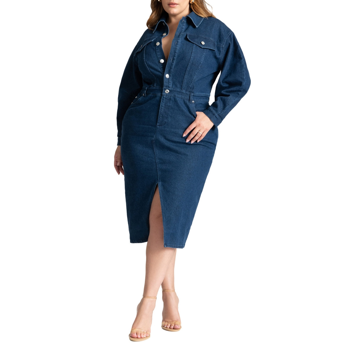 Eloquii Women's Plus Size Oversized Denim Midi Dress - Medium wash | Macy's