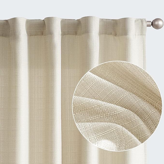 jinchan Beige Curtains for Living Room Linen Textured Curtains 84 Inches Long Farmhouse Curtains ... | Amazon (US)