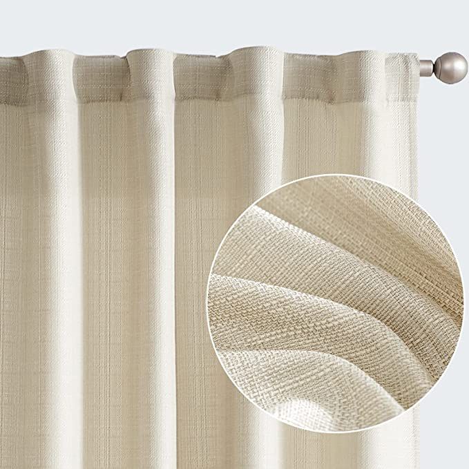 jinchan Beige Curtains for Living Room Linen Textured Curtains 84 Inches Long Farmhouse Curtains ... | Amazon (US)