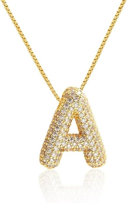 Bubble Letter Necklace Balloon Initial Necklaces for Women Dainty Alphabet Pendant 14K Gold Plate... | Amazon (US)