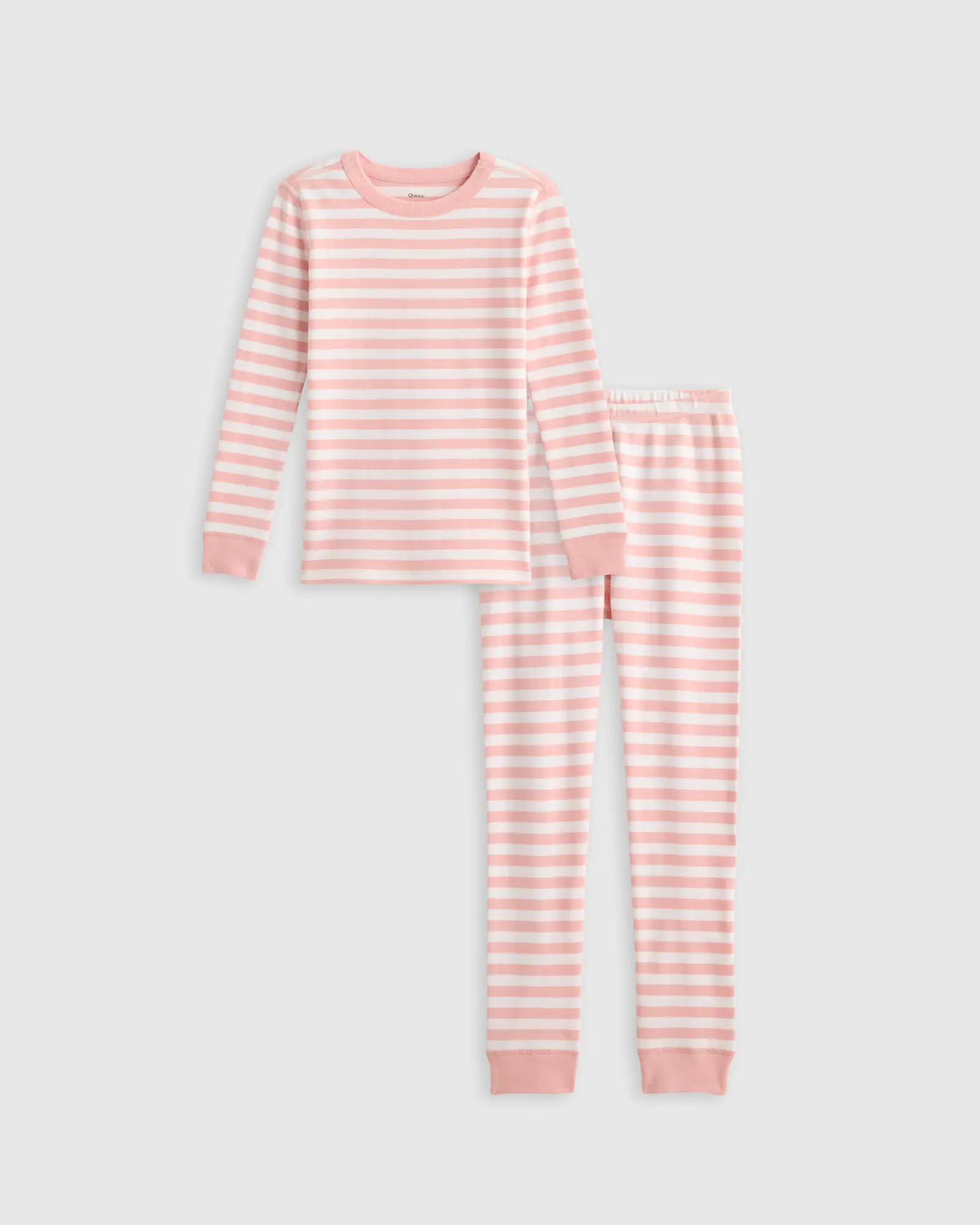 100% Organic Cotton Long Sleeve and Pant Pajama Set in Pink Stripe | Quince