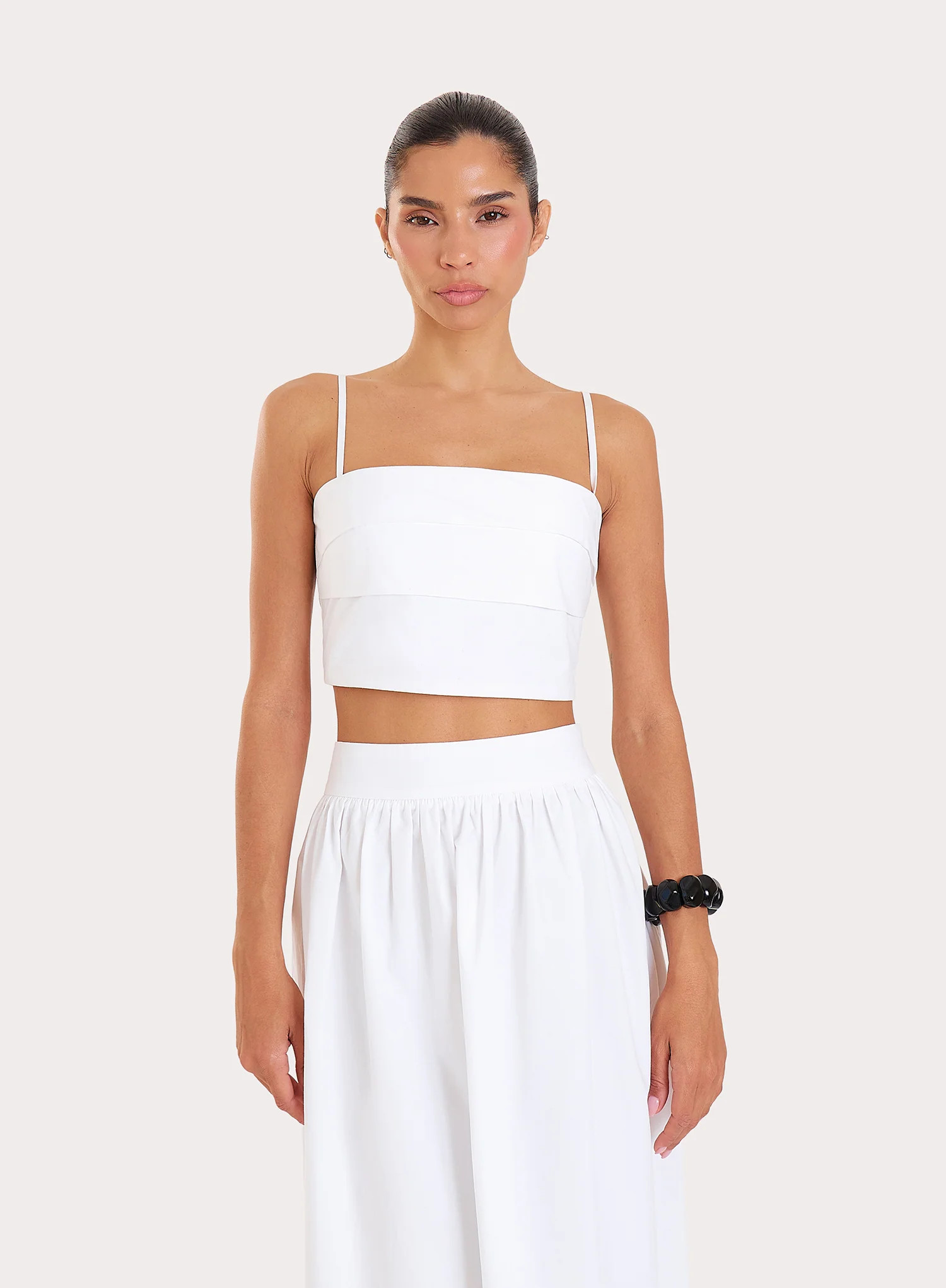 Women's White Cotton Cami Pleated Crop Top | Marina | 4th & Reckless | 4th & Reckless