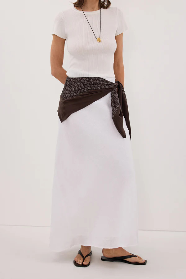 SYRAH WHITE LINEN MIDI SKIRT | DISSH