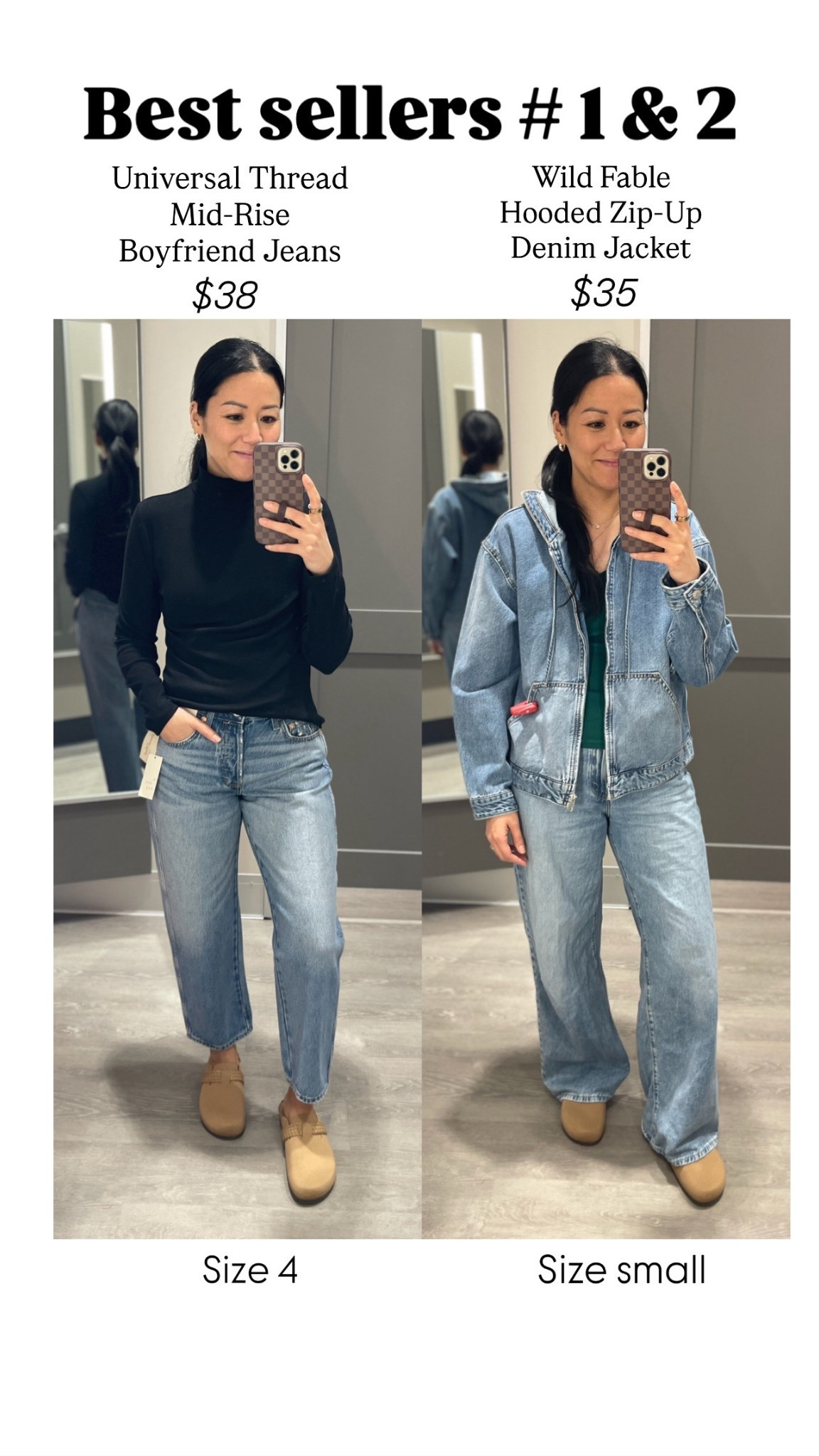 Universal Thread mid-rise boyfriend jeans
Wild Fable hooded zip up denim jacket
