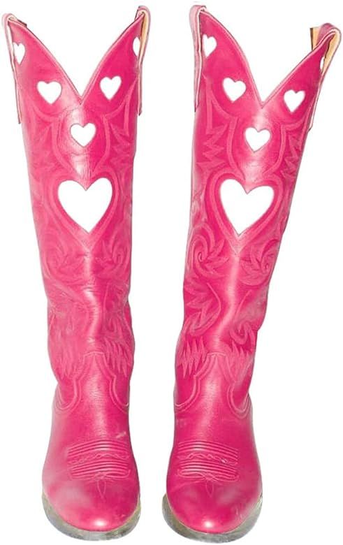 Amazon.com | Womens Mid Calf Boots Chunky Heel Cute Heart Cowgirl Cowboy Colorful Western Cosplay... | Amazon (US)
