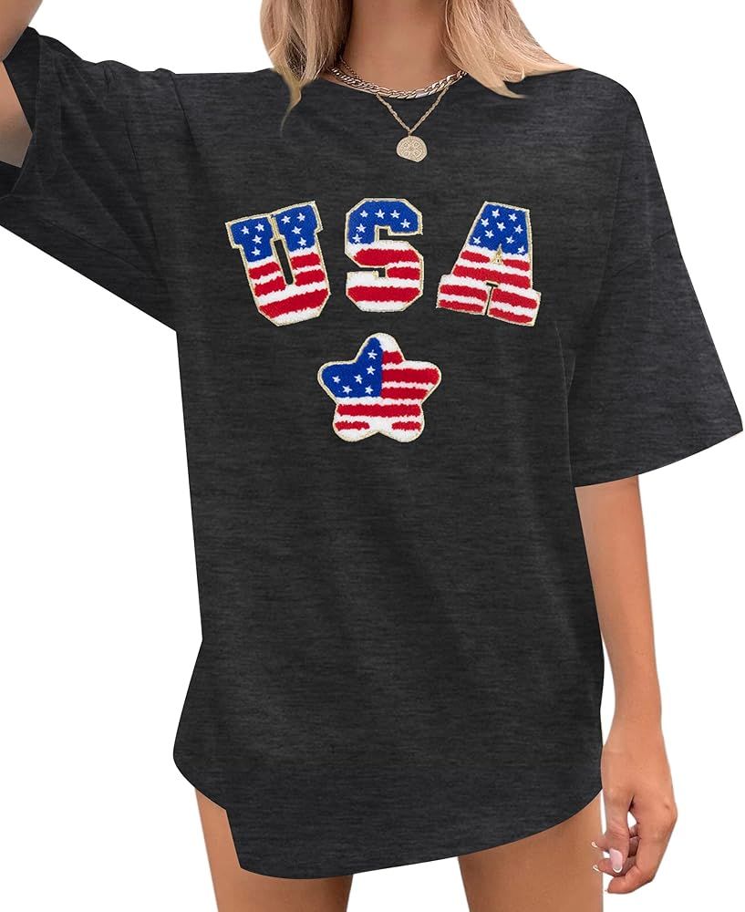 Oversized USA Shirt Patriotic Tshirt - Women American Flag Shirts 4th of July Tee Independence Da... | Amazon (US)