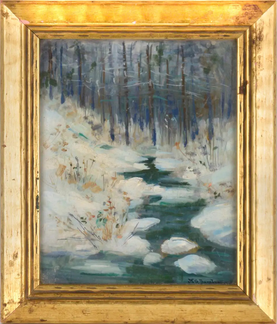 Stream in Winter, Early 20th Century Snowy Landscape | 1stDibs