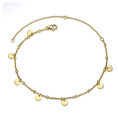 Guili Sterling Silver 14K Gold Plated Circle Disc Charm Anklet, Designed With Dangle Charms and an Adjustable Fit for Versatile Styling | Target