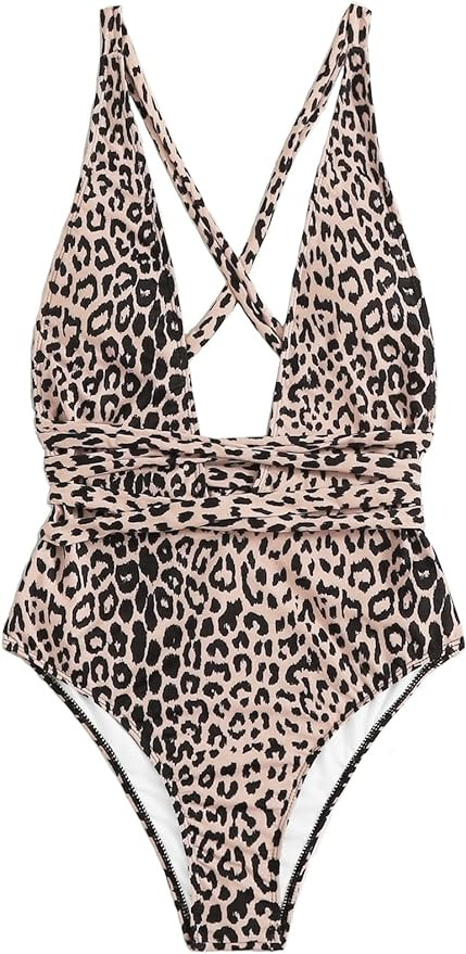 Lilosy Sexy Tie Criss Cross Plunge One Piece Thong Swimsuit High Cut Brazilian Bathing Suit | Amazon (US)