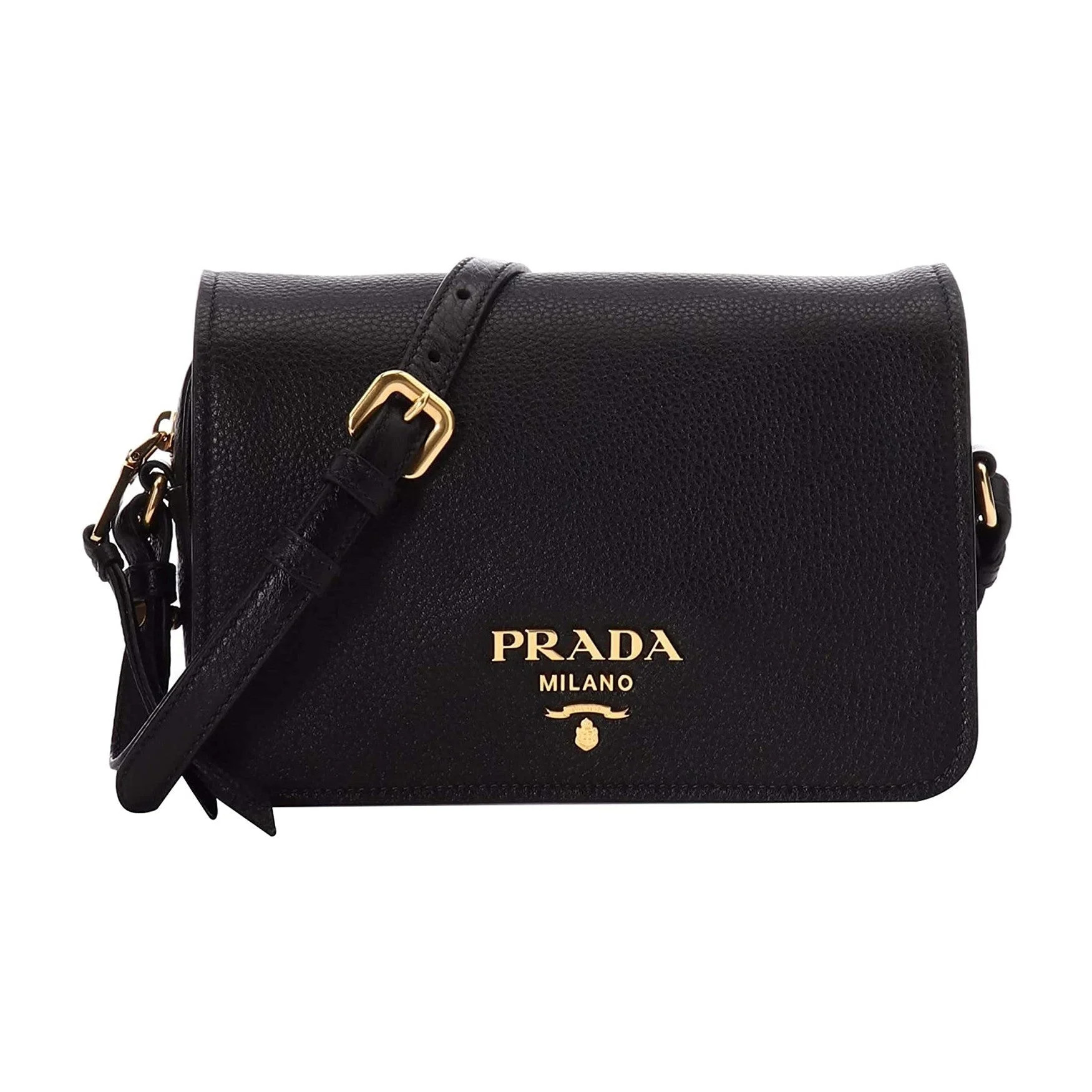 New Prada Vitello Phenix Black Leather Flap Crossbody Bag 1BD163 | Walmart (US)