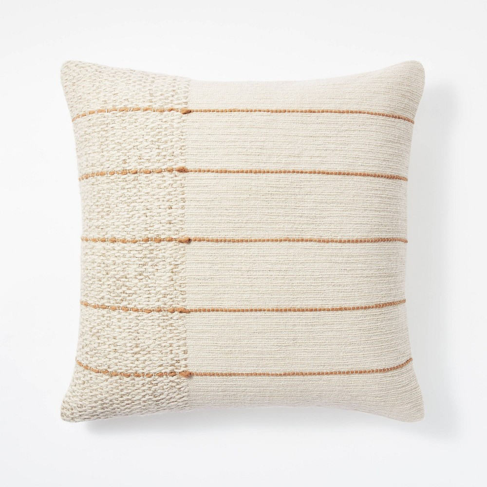 Textured Asymmetric Striped Square Throw Pillow Cream/Cognac - Threshold designed with Studio McGee | Target
