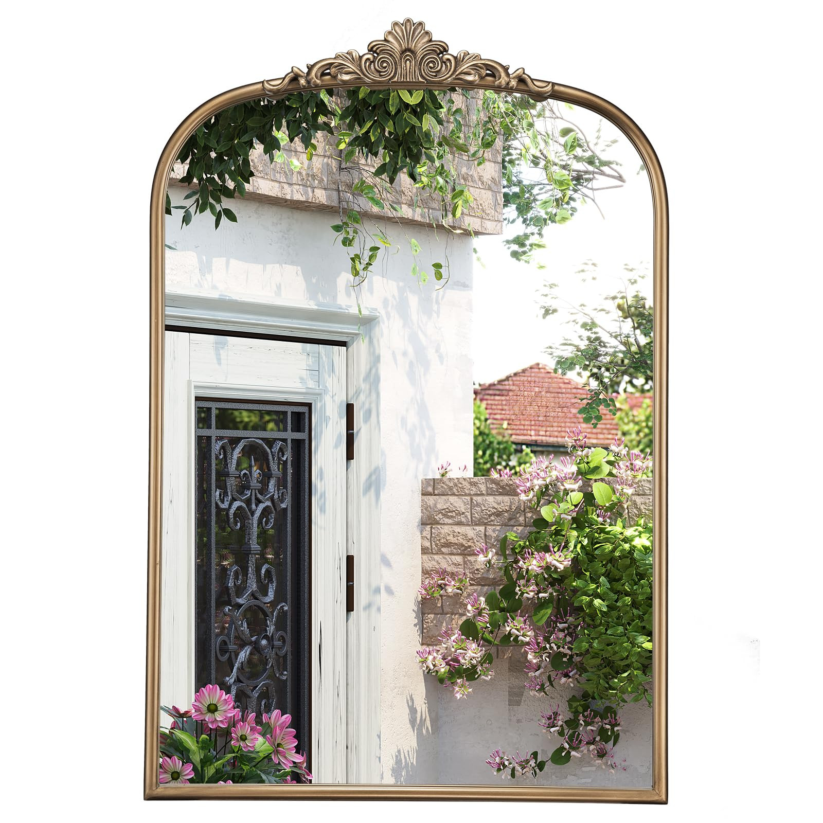 30" x 40" Antique Gold Arched Mirror for Wall, Vintage Brass Bathroom Mirror with Metal Frame, Br... | Amazon (US)